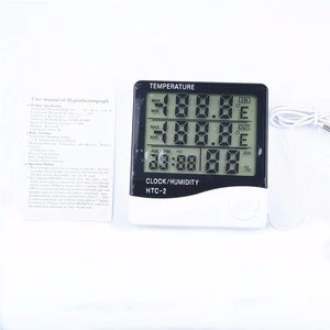 Household HTC-2 Thermometer Hygrometer Weather Station Wireless Temperature Humidity Tester Indoor Outdoor Probe Clock Alarm