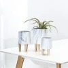 Household item modern design garden decor marble cement planters flower pots with wooden feet