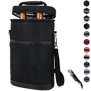 Insulated 2 Bottle Wine Carrier And Wine Tote Bag with Shoulder Strap, Padded Protection