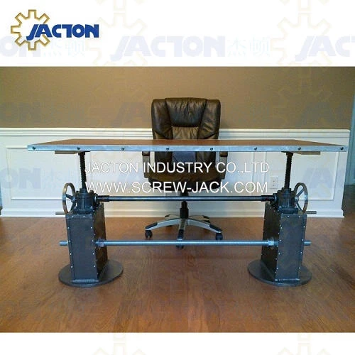 Jacton Vintage Cast Iron Industrial Crank Adjustable Table Desk Base Furniture with Manual Hand Crank Screw Jack