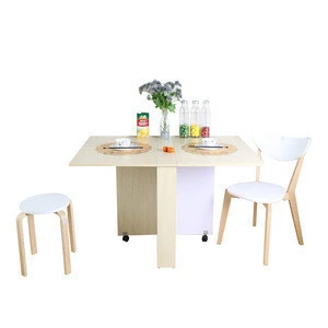 Japanese Style Foldable Wooden Dining Table With Wheels