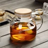 Japanese Style Multifunctional Borosilicate Teapot With Cups Wooden Lid Glassware Sets 1000ml Candle Glass Teapots With Warmer