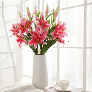 JMLL1006-96CM 3 Head China High Quality Artificial silk Pink Lily Flower For Home Decoration