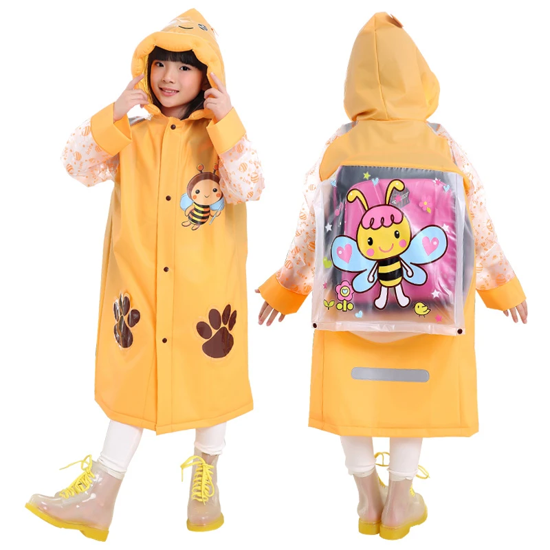 Kids Children Waterproof High Quality Pvc Raincoat Schoolbag Cover Cartoon Rain Coat