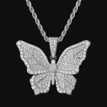 KRKC Small White Gold Plated Crystal Butterfly Necklace Pendant Charm Jewelry Pave Iced Out CZ Cubic Diamond Butterfly Pendant