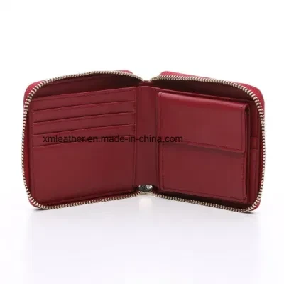Ladies Short Red PU Leather Wallet with Zipper