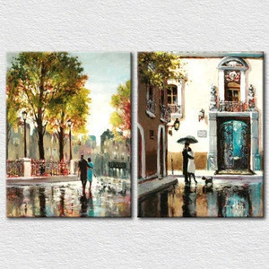 Landscape street 2 pieces canvas wall art for bedroom wall decoration