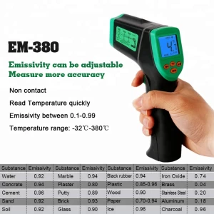 Laser LCD Digital IR Non-Contact  -32-380C 12:1 Infrared Thermometer Temperature Meter Gun Temp  0.1-0.99 Adjustable