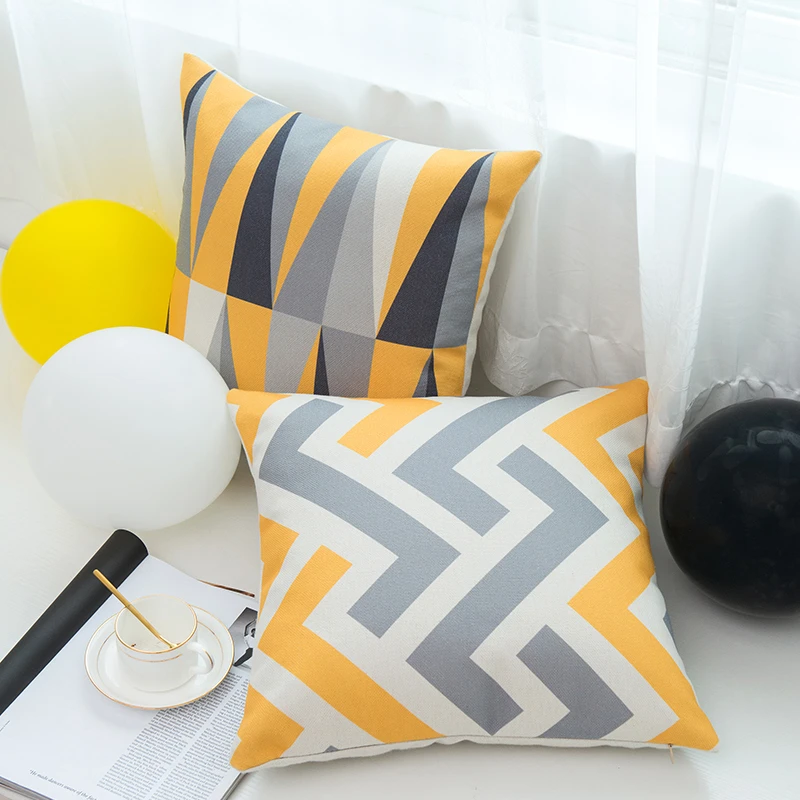 Linen Cotton geometric design non woven custom  pillow case for decor