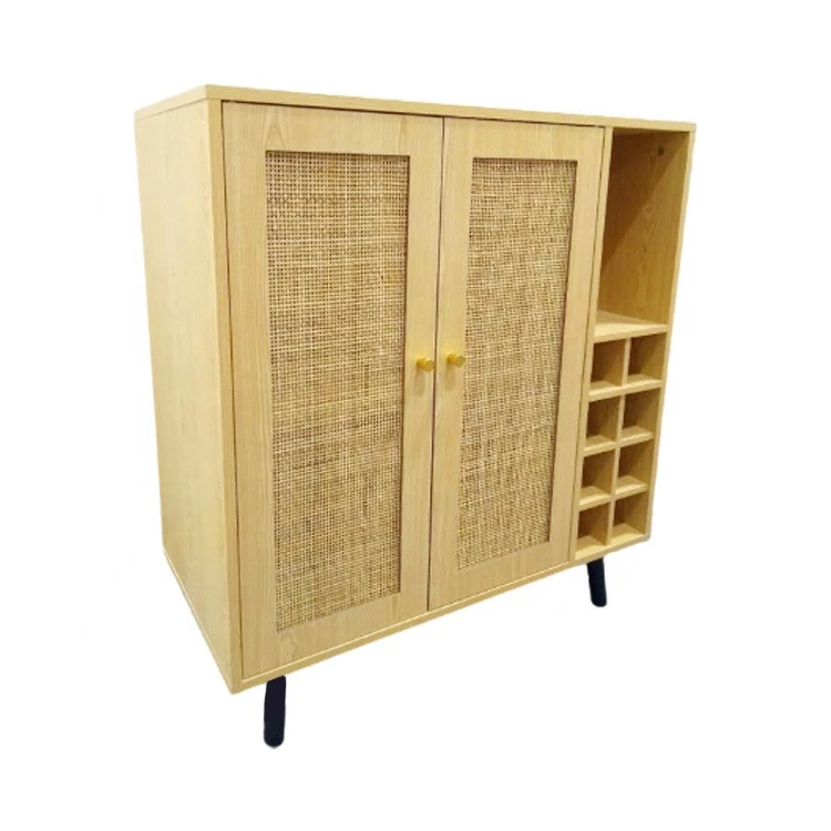 Living room wood Rattan storage drawer cabinet