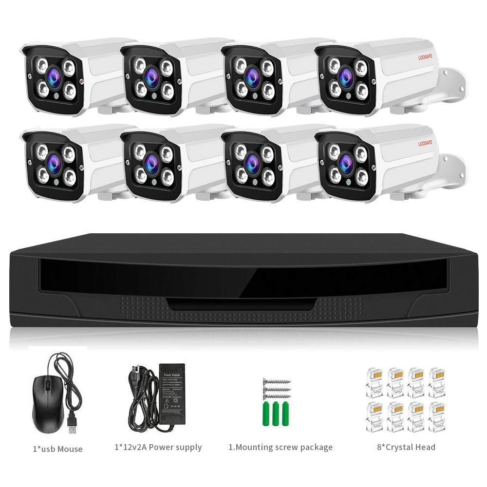 Loosafe Night vision complete kit poe nvr 8ch 1080p home security cctv system