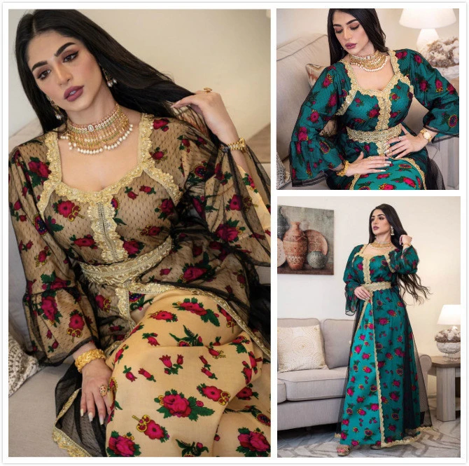 luxury abaya dubai muslim dress elegant glitered prom party dress  kaftan print muslim dress islamic clothing women