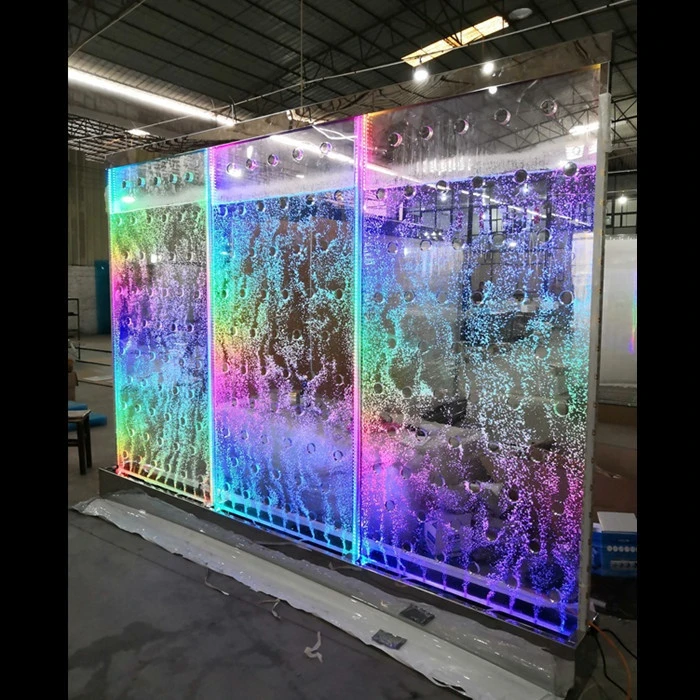 luxury led acrylic colourful water bubble wall room divider with mirror stainless steel base
