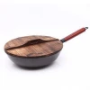 Manufacturer Wholesale Price Cast Iron Wok With Wooden Cover 32Cm