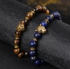 Men bracelet Natural stone tiger eye bead bracelet handmade jewelry Leopard head bead elastic charm bracelet