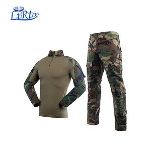 Men&#39;s Tactical Combat Shirt and Pants Set Long Sleeve Multicam Woodland BDU Hunting Military Uniform