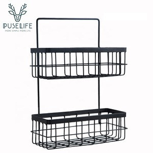 Buy Metal Wall Hanging Kitchen Storage 2 Tiers Metal Wire Rack Rustic ...