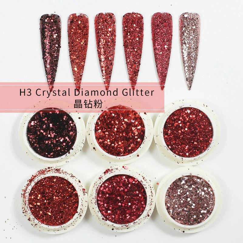 Mixed Colors 6pcs Set Colorful Crystal Diamond Glitter Sequins Flakes Manicure Nail Art Glitter Decoration