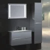 Modern Bathroom Vanity Set with Storage Cabinet and LED Lighted Silver Mirror Wall Mounted Single Sink White MDF Bathroom Vanity