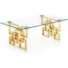 Modern Factory Luxury Vintage Gold Brushed Top Glass Center Living Room Furniture Cafe Coffee Table