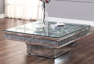 Modern mirrored diamond crushed coffee table