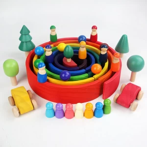 Montessori  Educational Toys ChildrenS Wooden Puzzle Assembling Building Blocks Rainbow Indoor And Outdoor Games