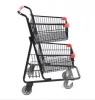 MOQ 100 PCS Width 22 Inches America Hot Sale Double Baskets Shopping Trolley Cart, 2 Layers Food Push Cart For Grocery Stores