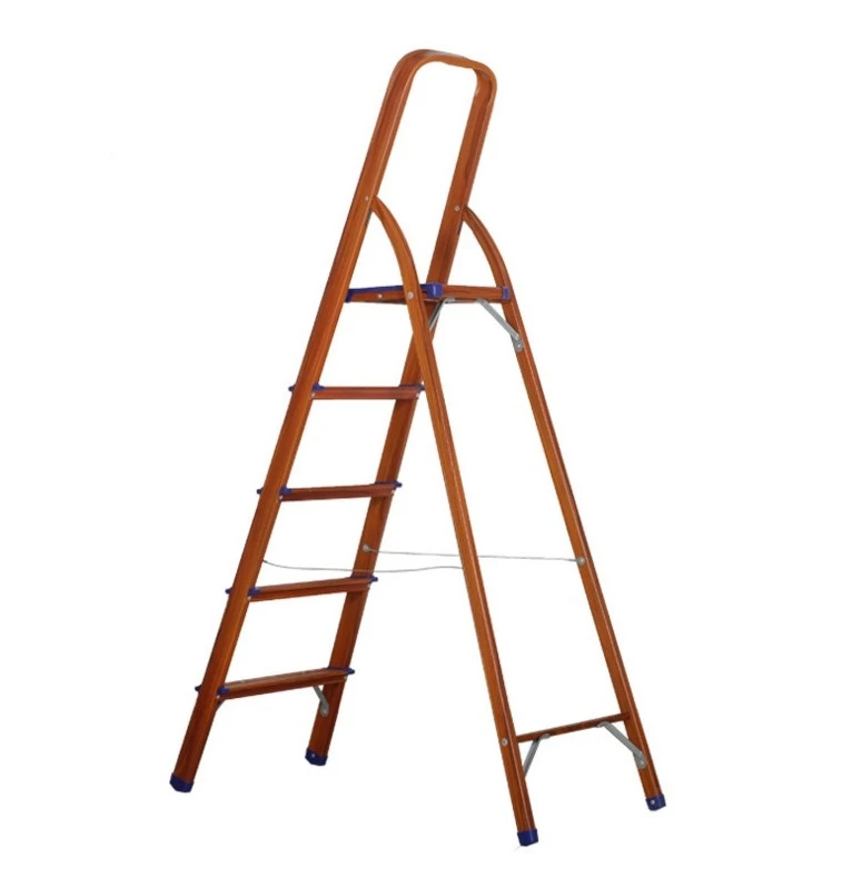 MOQ 200 PCS Japan Family Use Household 5 Steps Aluminum Folding Ladder With Wooden Grain, Five Steps Home Use Ladder