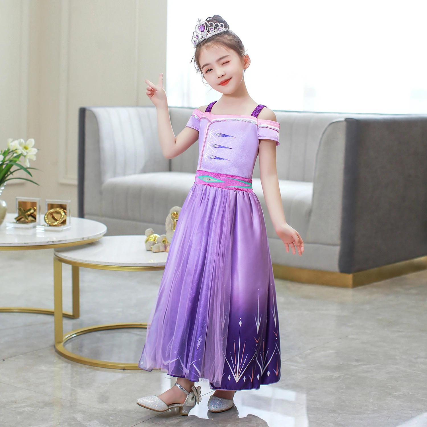 MQATZ Elsa Theme  Party Movie Cosplay Children Girls Dress Princess Dress Costume Halloween