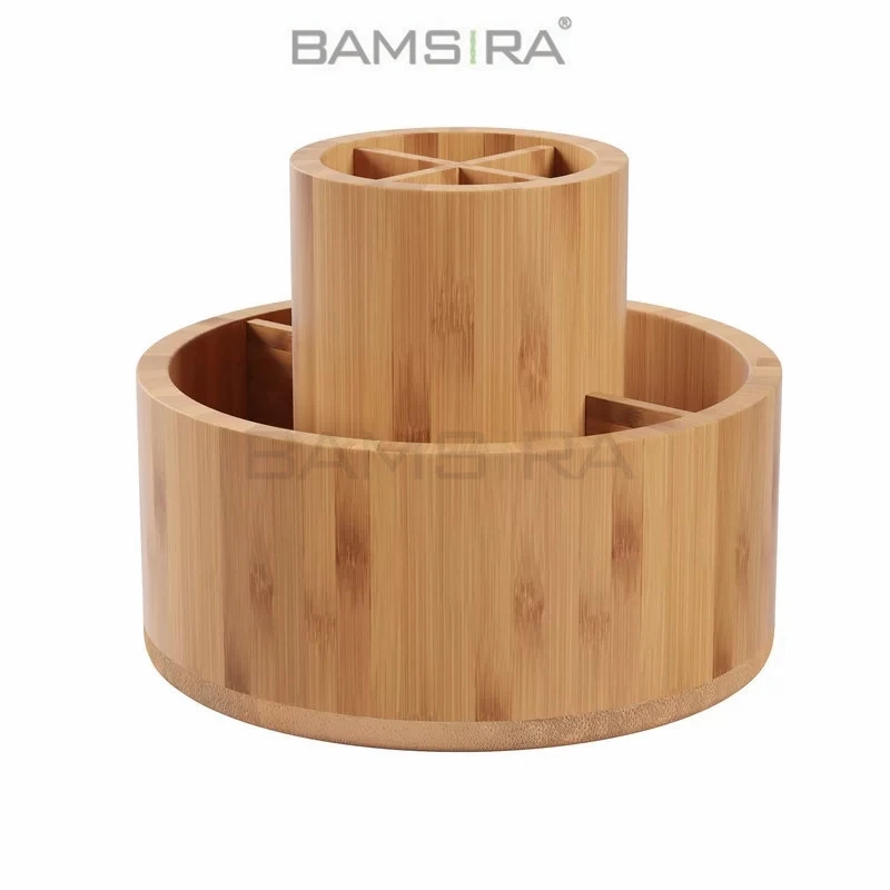 Multi Purpose Bamboo Rotating Desk Organizer/Bamsira_BSCI