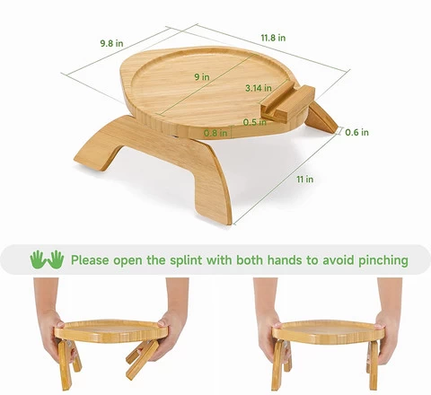 Natural Bamboo Sofa Tray Table Clip on Side Table Couch Arm with 360 Rotating Phone Holder Couch Tray for Arm Sofa Table