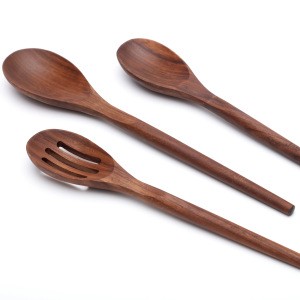 Natural Solid Walnut Utensil Set of 3 Spoon for Nonstick Cookware Kitchen Wooden Baking Salad Making Server