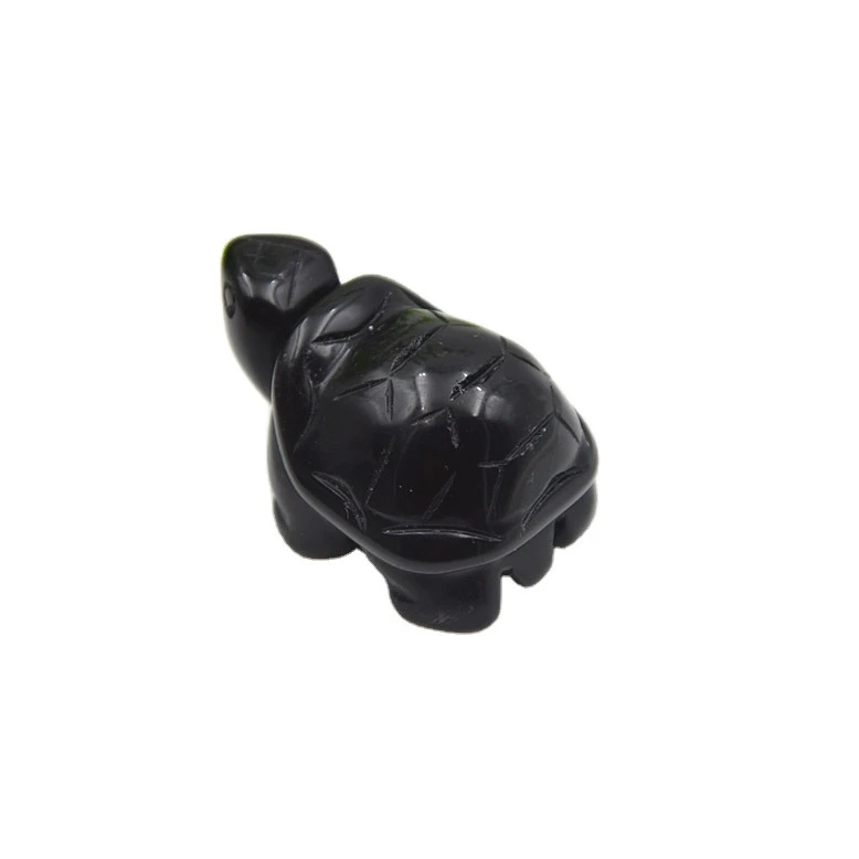 Natural Stone Black Obsidian Stone Tortoise Carving Hand Carved Natural Gemstone Feng Shui Animal Turtles Carvings