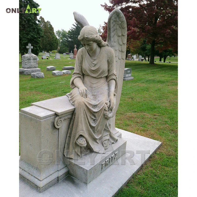 Natural stone carved angel heart tombstone