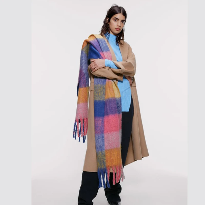 Neckwear Colorful ZA Design Woven Scarves Winter Warm Shawl And Scarf Cashmere Tassel Multipurpose Scarf