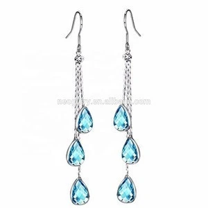 Neoglory fashion  rhodium plated brass and water drop shaped crystal hook earrings