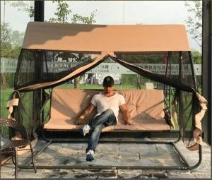 new product 3-seat patio swing bed outdoor movable sun-house with Multifunction