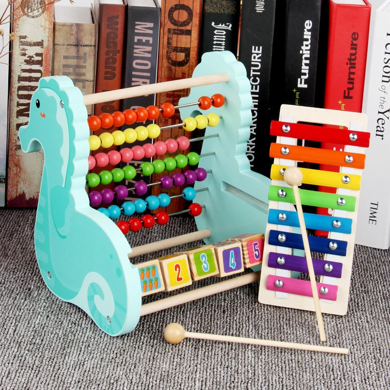 New Released  3 In1 Small Cute Wooden Seahorse Arithmetic Rack Hot Selling Developing Kids Math Cognition Instrument Toys