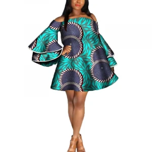 New Style Kente Wax African Kitenge Dress type african kitenge top designs, 2 sided skirt bathtub, Women Sexy Apparel