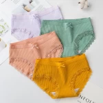 New style womens underwear cotton middle waist thread lace panties girl large size briefs