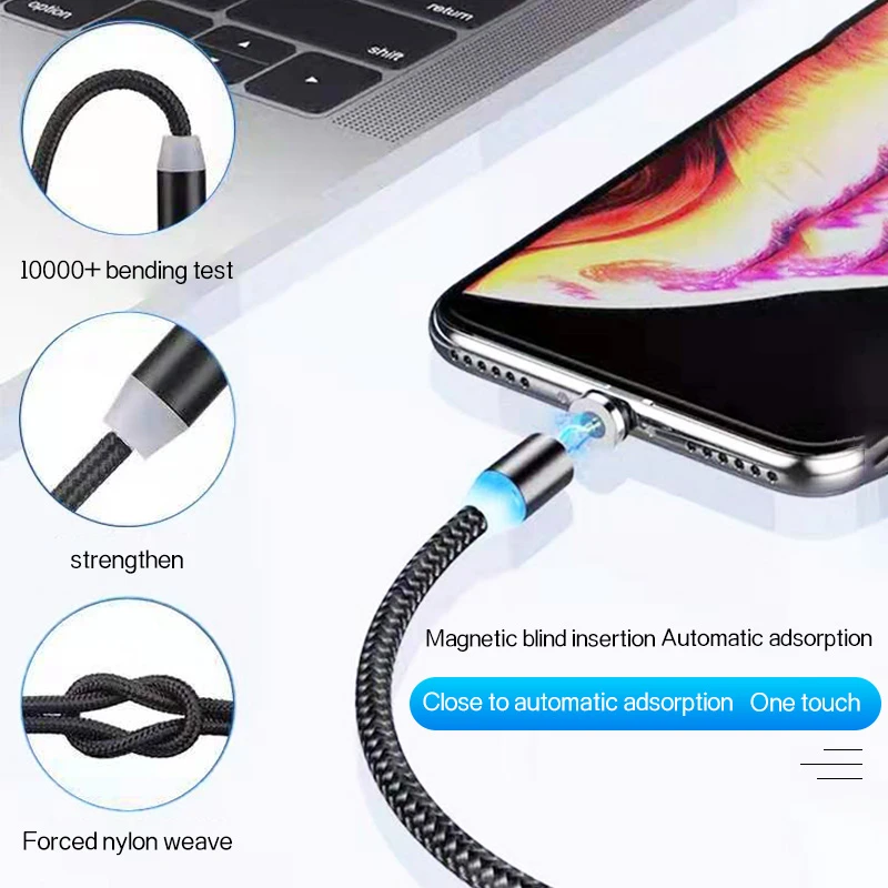 Newtrending product Fast Mobile Phone Charger Cable BVANKI Cell Phone Charging LED 3 in 1 USB Magnetic Charging Cable