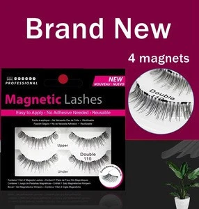 NO MOQ Brand New Design Premium Quality  Super Thin Natural Silk Synthetic Magnetic False Eyelashes With 4 Magnets