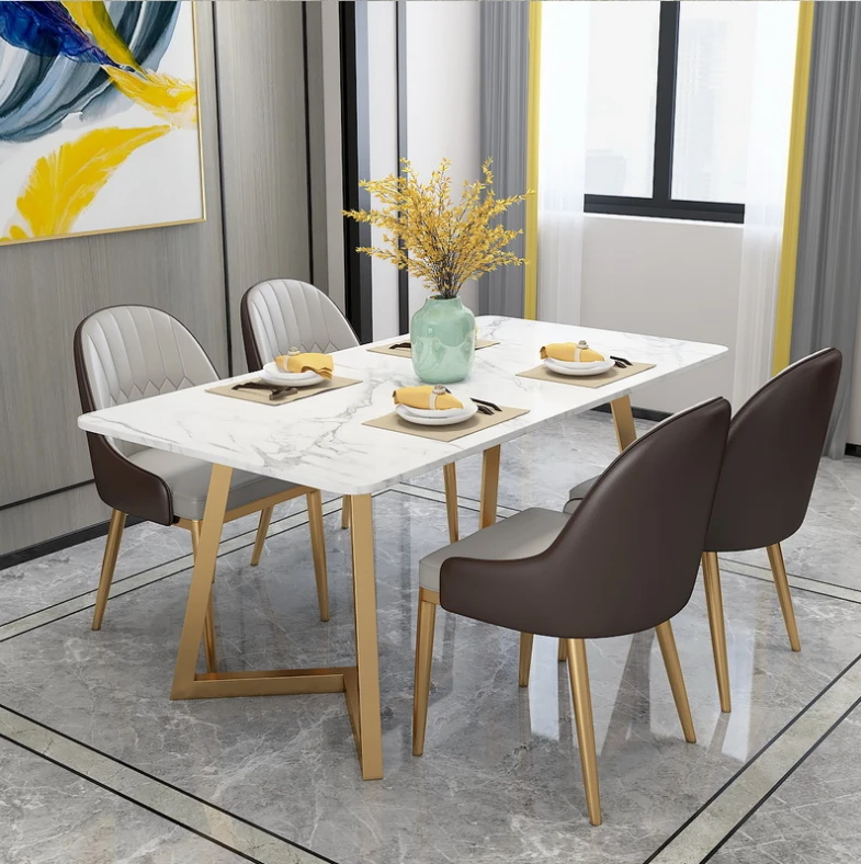 Nordic light luxury marble dining table household small apartment dining table for 4 people hotel iron dining table and chair