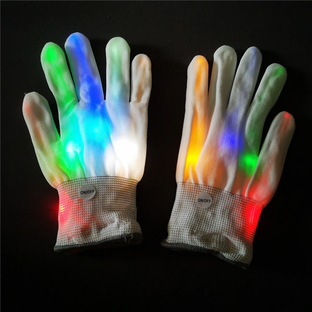 Nylon white LED flashing optical fiber party glove