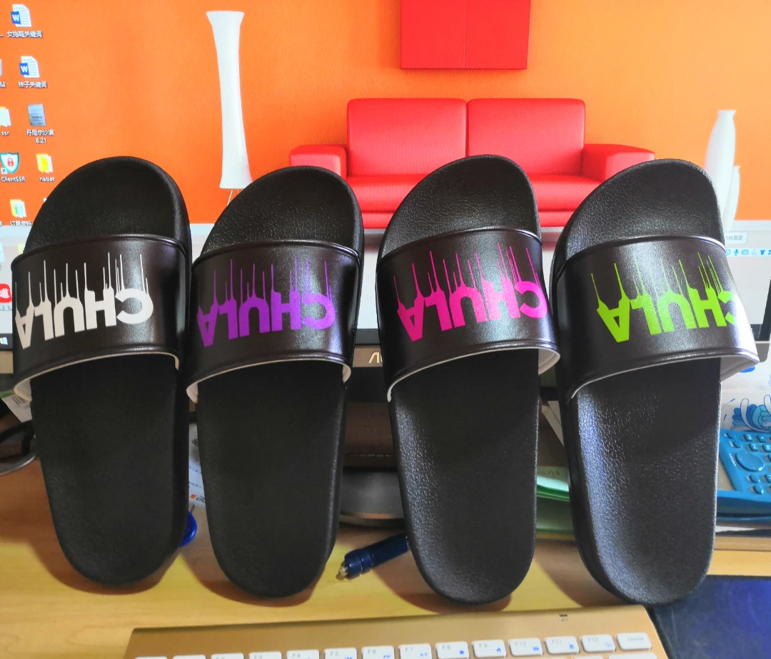 ODM sandals embedded printing slippers custom logo womens sandalias wholesale pvc flat slides slipper for women men