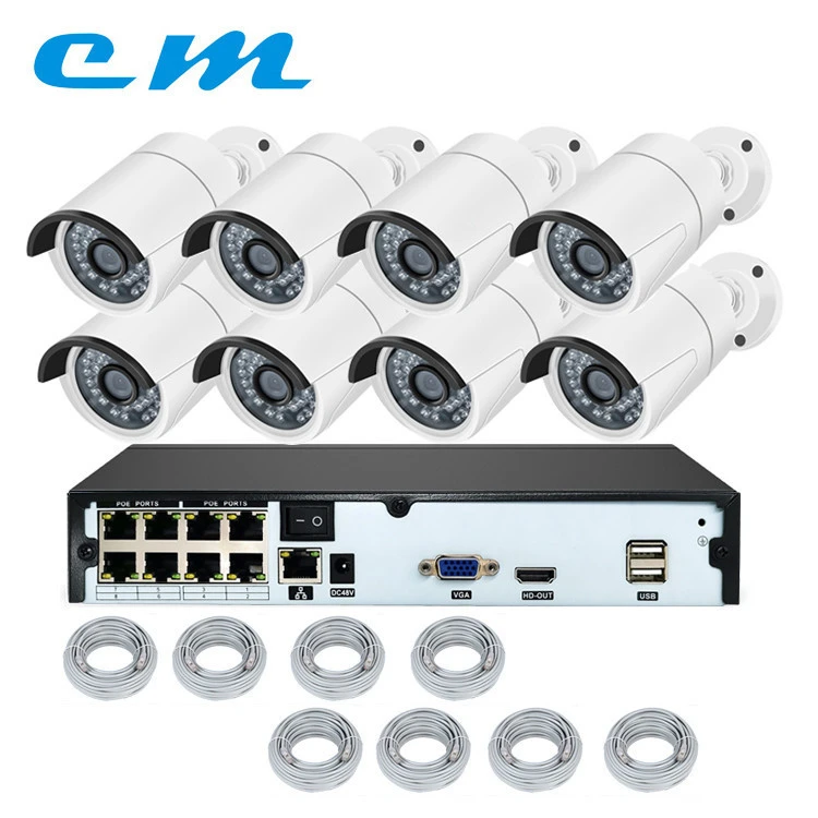 ONVIF OEM H.265 8CH 3.0MP POE IP 8PCS Bullet  IR Security CCTV Camera System NVR Kit Outdoor