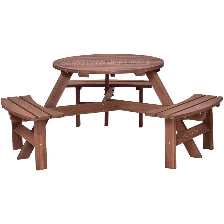 Outdoor Wooden Round  Folding Picnic Table with Chair