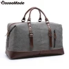 Oversized Retro wholesale Canvas PU Leather Trim Travel Tote Duffel Shoulder Handbag Weekend Bag