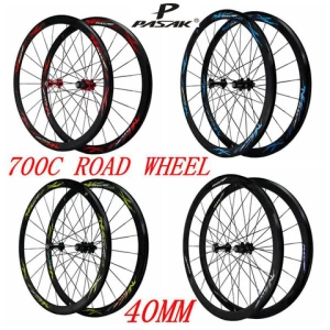 PASAK 700C Wheelset Road Bike Ultralight Wheel Set Front 20 Rear 24Holes 40mm Rim Flat Spoke C/V Brake 11 12 Speed Bicycle Wheel