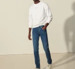 Plain blue custom logo straight high-waisted denim skinny jeans men